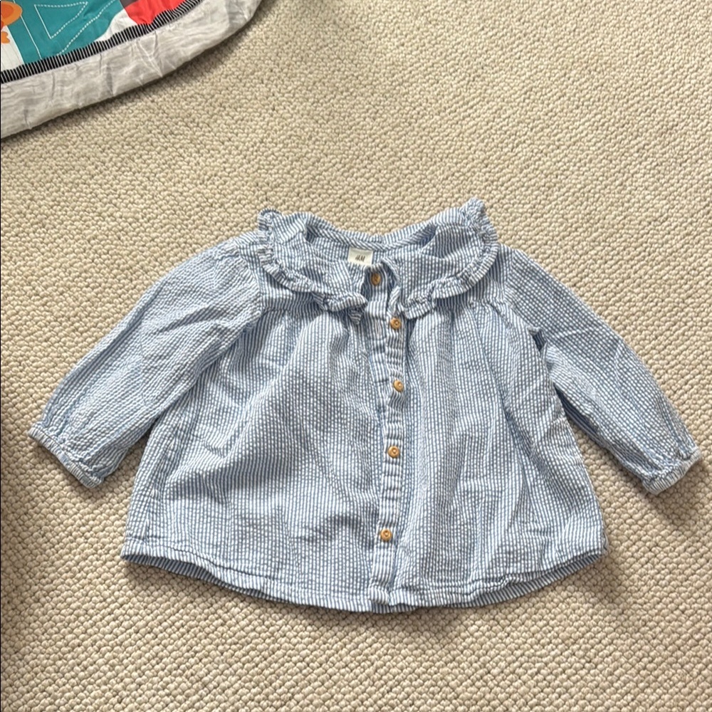 Blue Striped Button-Up Blouse